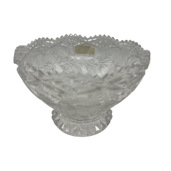 Vintage Crystal Clear Industries Etched Glass Candy Bowl 6" Across Yugoslavia - Picture 4 of 5